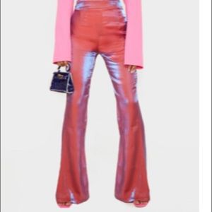 Pink iridescent flare pants